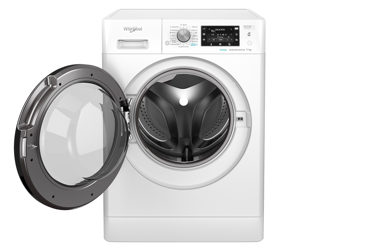 Απεικονίζεται το πλυντήριο ανοιχτό.